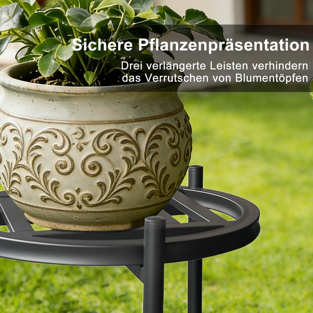 Pflanzenständer Indoor Outdoor,2 Etagen rund Metall Blumenständer,75 cm hoch rostfest Blumenhocker,s