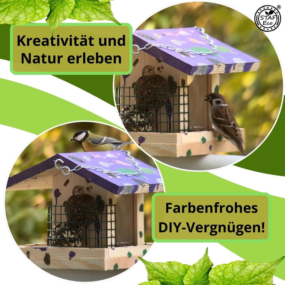 Vogelfutterhaus Vogelhaus Balkon aus natürlichem Holz mit Halterung für das Geländer und Kette zum A
