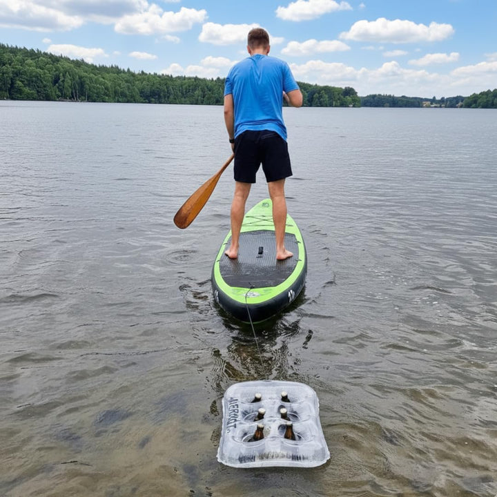 Bierboot schwimmender Getränkekühler – Aufblasbarer Getränkehalter mit 6 Haltern für SUP, Schlauchbo