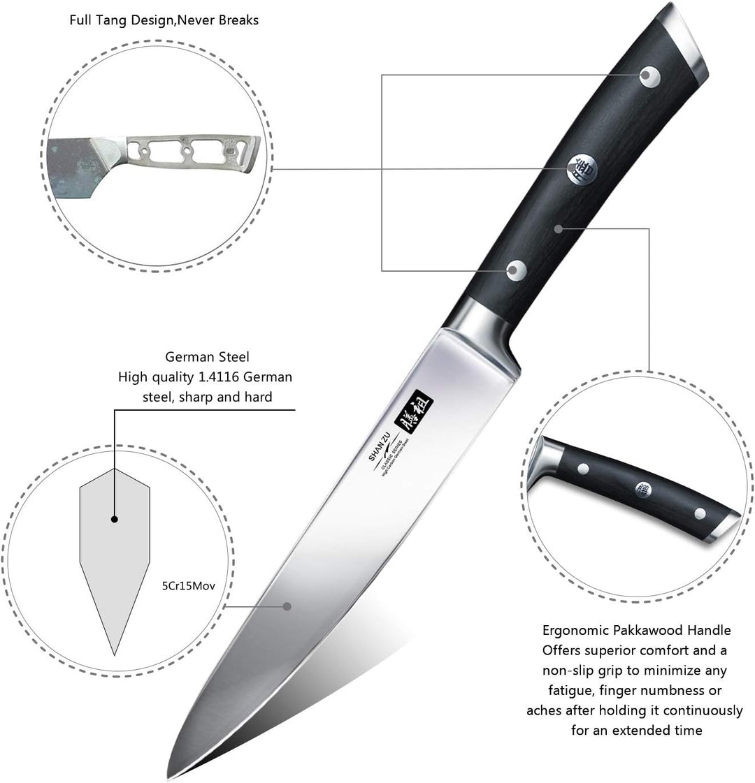 SHAN ZU Kochmesser Allzweckmesser Profi 15cm Scharf Küchenmesser mit G10 Griff - CLASSIC Series, All
