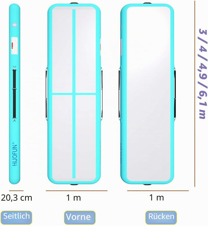 HIJOFUN Aufblasbare Gymnastik Tumbling Matten 3/4/5/6Meters 20CM Höhe Trainings Matte Länge Bodenmat