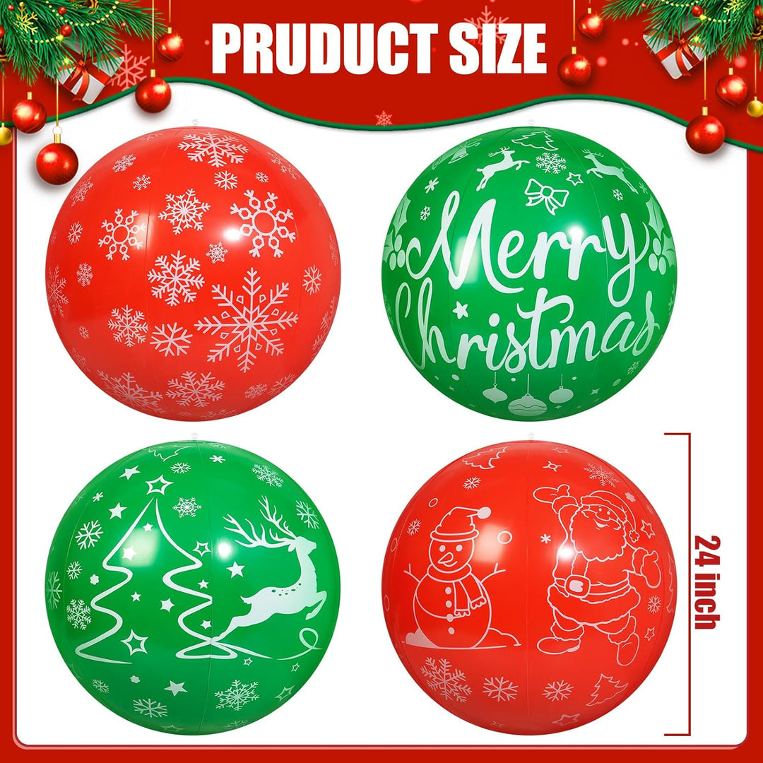 4 Stück 60 cm Weihnachts aufblasbare Bälle Aufblasbare Weihnachtskugel Ornamente im Freien für Weihn