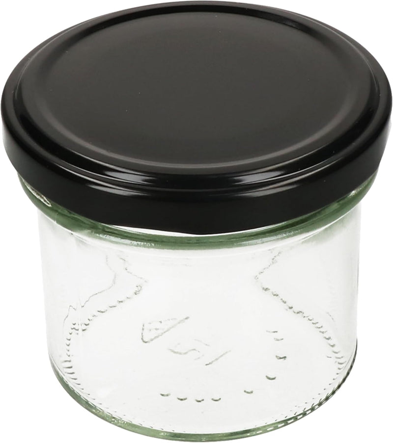 MamboCat 25er Set Sturzglas 125 ml Marmeladenglas Einmachglas Einweckglas To 66 schwarzer Deckel inc