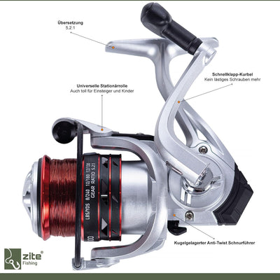 Zite Fishing Angelrolle Bespult - Karpfen-Rolle Aalrolle Allround-Rolle Monofile Angel-Schnur - 2 Al