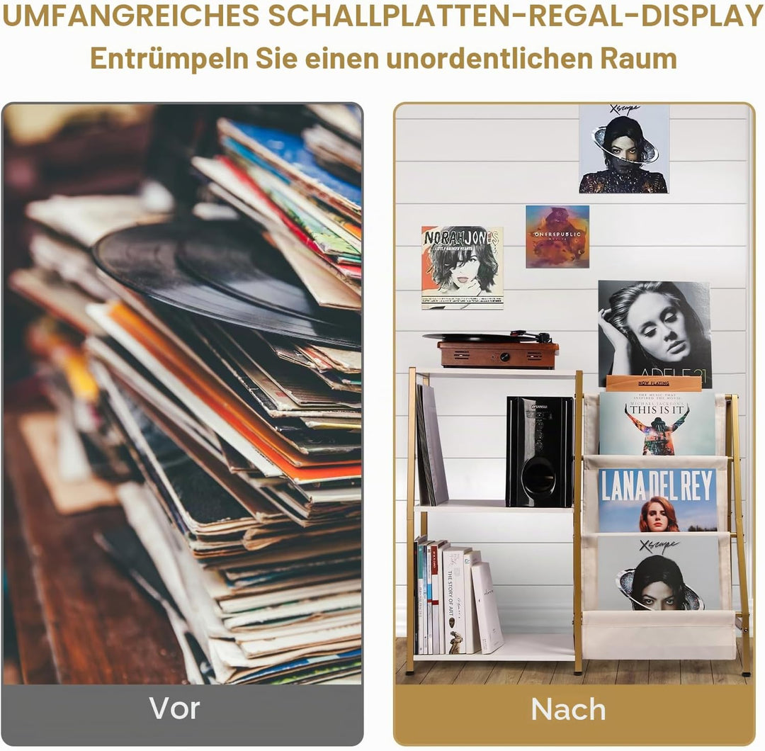 HYCFYJR Plattenspieler Ständer, Schallplatten Aufbewahrung mit 3-stufiger Vinyl Halter, Schallplatte
