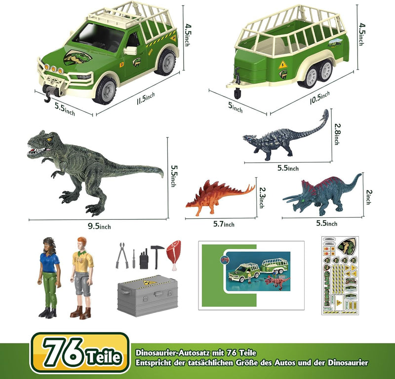 Coroiesty Dinosaurier Spielzeug Set, Tyrannosaurus Rex für Kinder 3-5 Jahre, DIY Transportauto mit 4