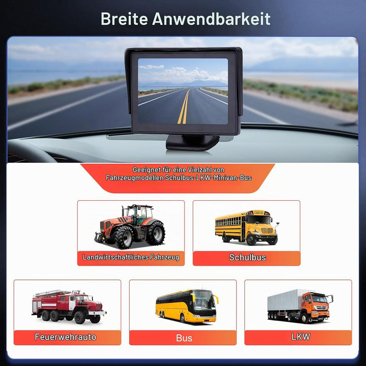 Rimoody Rückfahrkamera Auto Rückansicht mit Nachtsicht 12 LED Wasserdicht Rückfahrsystem 4.3 LCD Mon