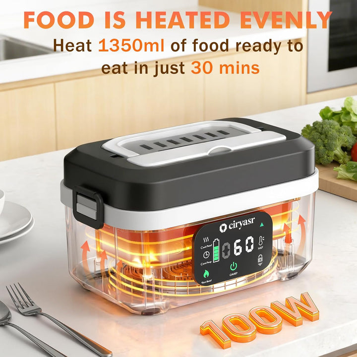 Elektrische Lunchbox mit Akku 20000mAh, 100w Wiederaufladbar Selbstheizende Brotdose mit 1,35L Herau