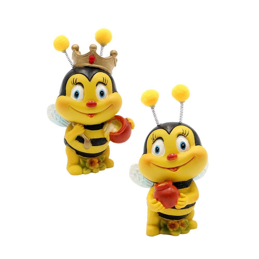Dekohelden24 Dekofigur Bienenpaar mit Honigtopf, 2er Set, Gartendeko, Polyresin, Grösse: L/B/H ca. 5