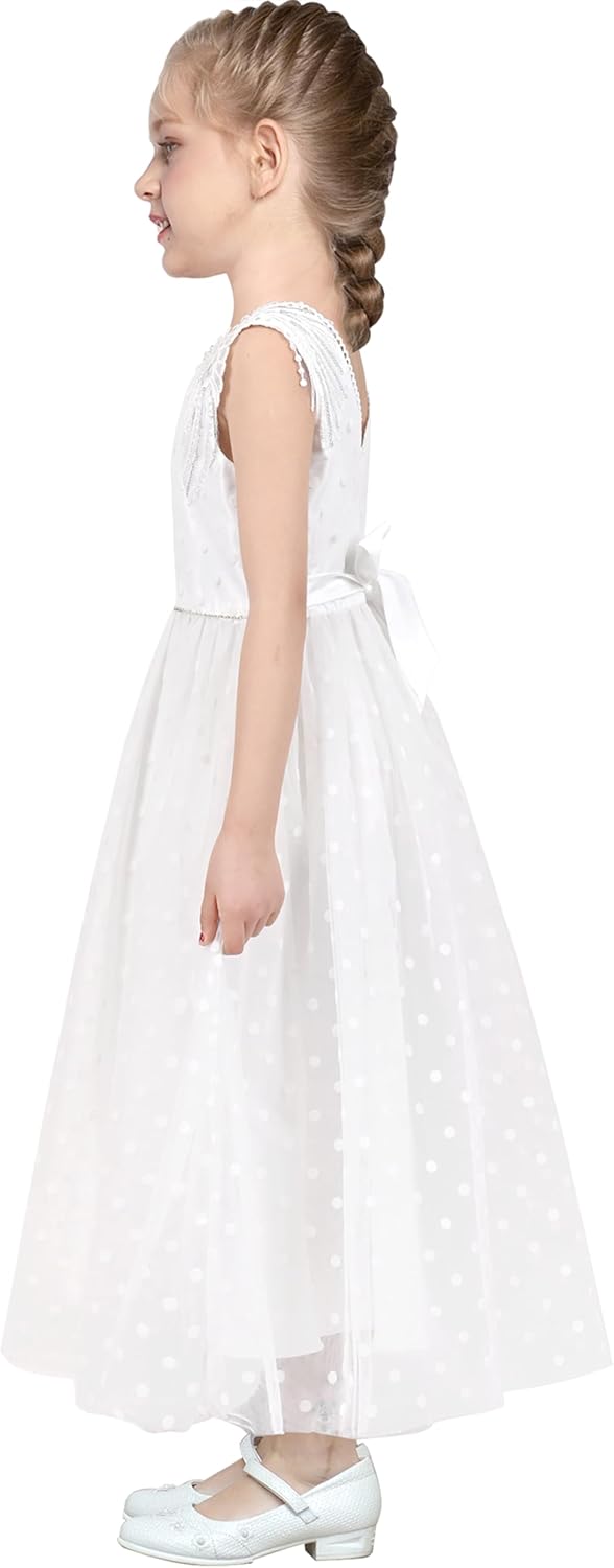 Sunny Fashion Mädchen Kleid Blume Schnüren Saum Hochzeit Erstkommunion Gr. 110-158 122 Weisser Stras