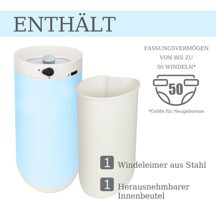 Windeleimer Geruchsdicht, Baby Windeleimer mit Deckel,Fasst bis zu 50 Windeln, Baby Mülleimer Geruch