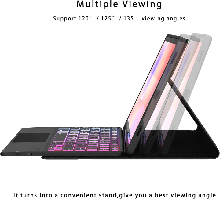 ROOFEI Galaxy Tab S9 FE/S9 Hülle mit Tastatur QWERTZ : 3-Zonen-7-Farbige DIY Hintergrundbeleuchtung,