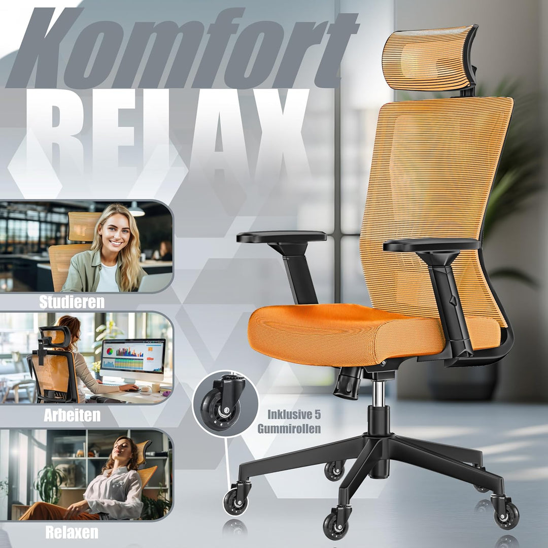 KESSER® Bürostuhl Ergonomisch mit verstellbaren Armlehnen | Drehstuhl mit Lendenwirbelstütze Rückens