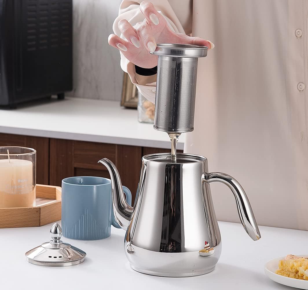SANQIAHOME 1550ml Edelstahl-Teekanne mit herausnehmbarem Siebeinsatz, Qualitäts-Teekanne mit kleinem