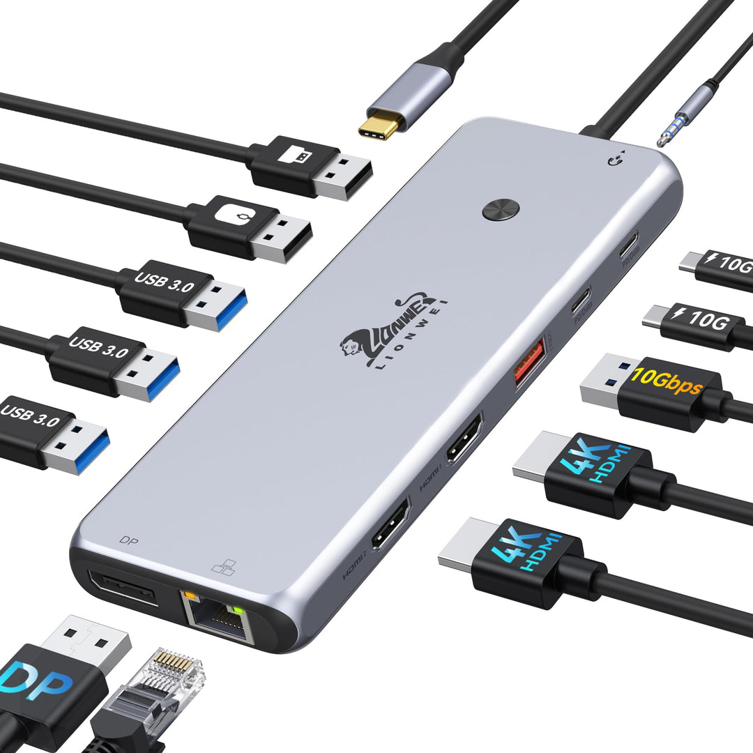 USB C Docking Station Triple Display Dockingstation 13 in 1 10G Dual HDMI Adapter 2X 4K HDMI,Display