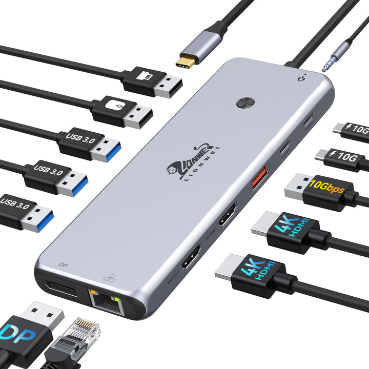 USB C Docking Station Triple Display Dockingstation 13 in 1 10G Dual HDMI Adapter 2X 4K HDMI,Display