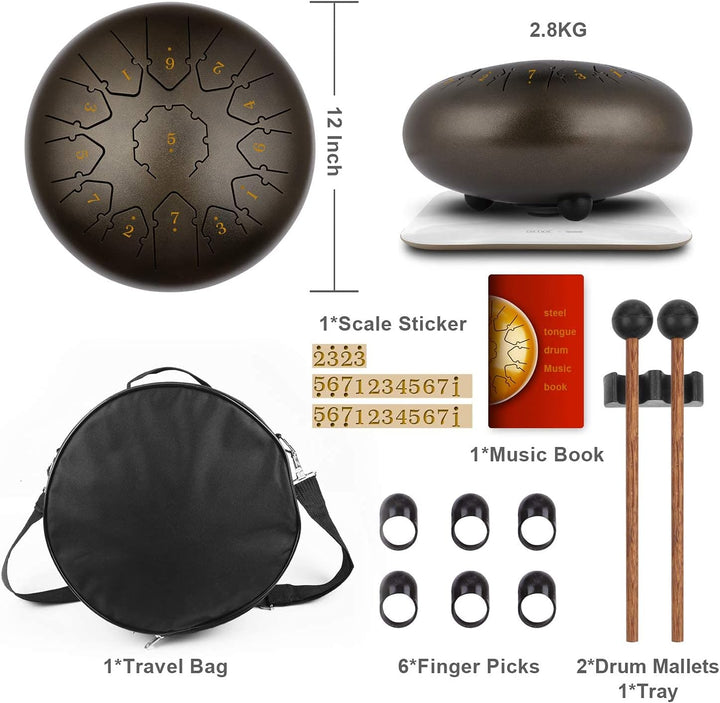 KUD Tongue Drum, 12 Zoll 13 Tone C-Dur Zungentrommel Schlagzeug Instrument, Steel Pan Töne Schlagins