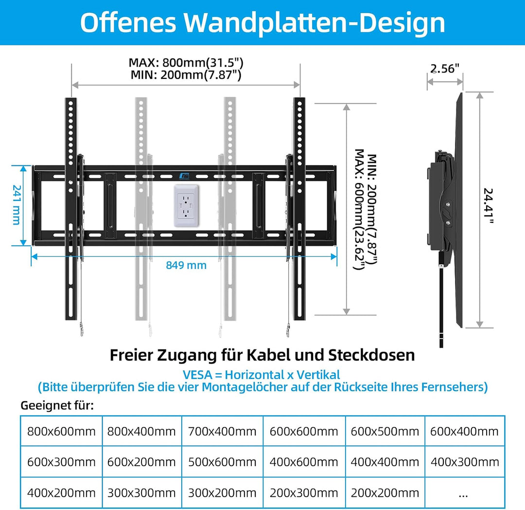 HOME VISION Strapazierfähige neigbare TV-Wandhalterung für 122-300 cm flache/gebogene Fernseher, 91
