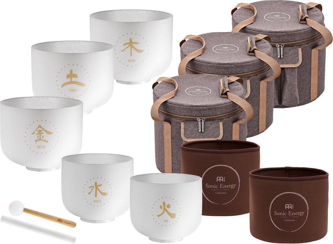 Sonic Energy TCM Kristallklangschalen Set – Elemente, 5-teilig – Für Meditation, Therapie, Qi-Arbeit