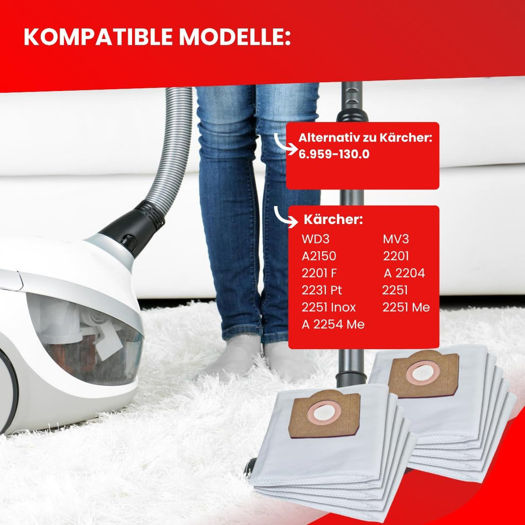 Invest - Staubsaugerbeutel Ersatz, Filtertüten Beutel Kompatibel mit Kärcher: A 2150, 2201, 2201 F,
