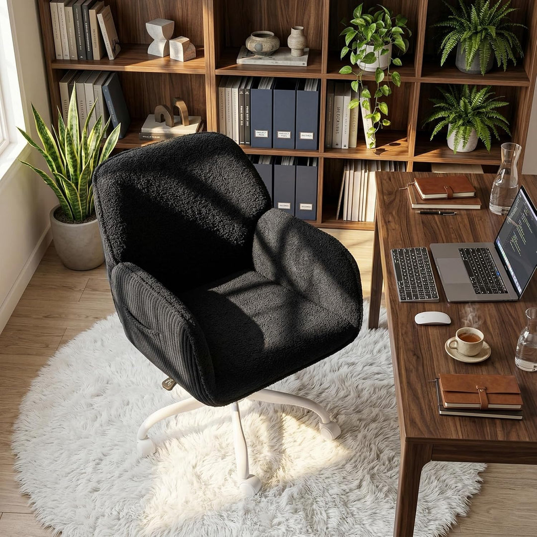 Bürostuhl Schreibtischstuhl Homeoffice Stuhl Schminktisch Stuhl – Sherpa- & Cordstoff, Ergonomisch m