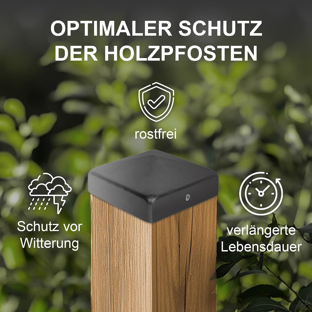 Pfostenkappe | Stahl Schwarz pulverbeschichtet | 121 x 121 mm | 10 Stück | Abdeckkappe für Garten Ho