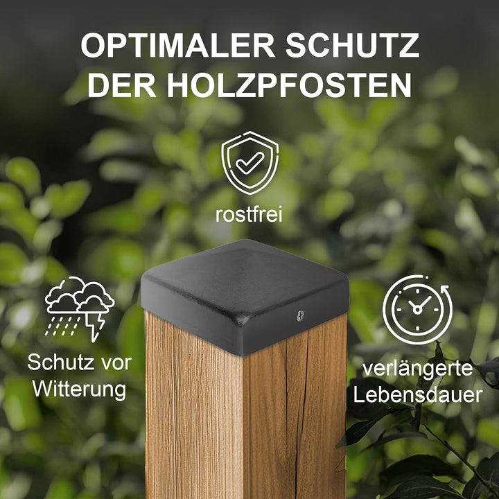 Pfostenkappe | Stahl Schwarz pulverbeschichtet | 121 x 121 mm | 10 Stück | Abdeckkappe für Garten Ho