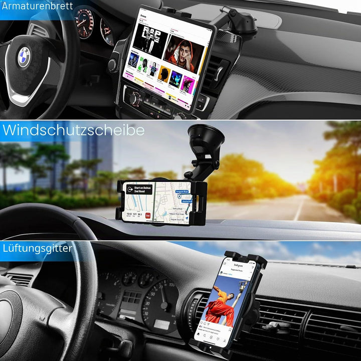 woleyi Universeller Auto Tablet Halter, 3-in-1 Tablet & Handy Autohalterung Armaturenbrett Windschut