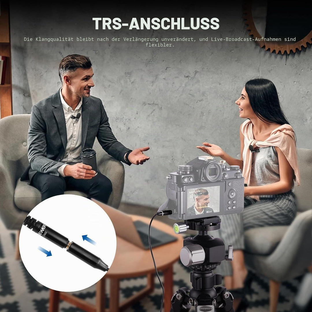 NEEWER 2m Wired Mic, Doppeltes Lavaliermikrofon mit 4m Verlängerungskabel, Mini Ansteckmikrofon, omn