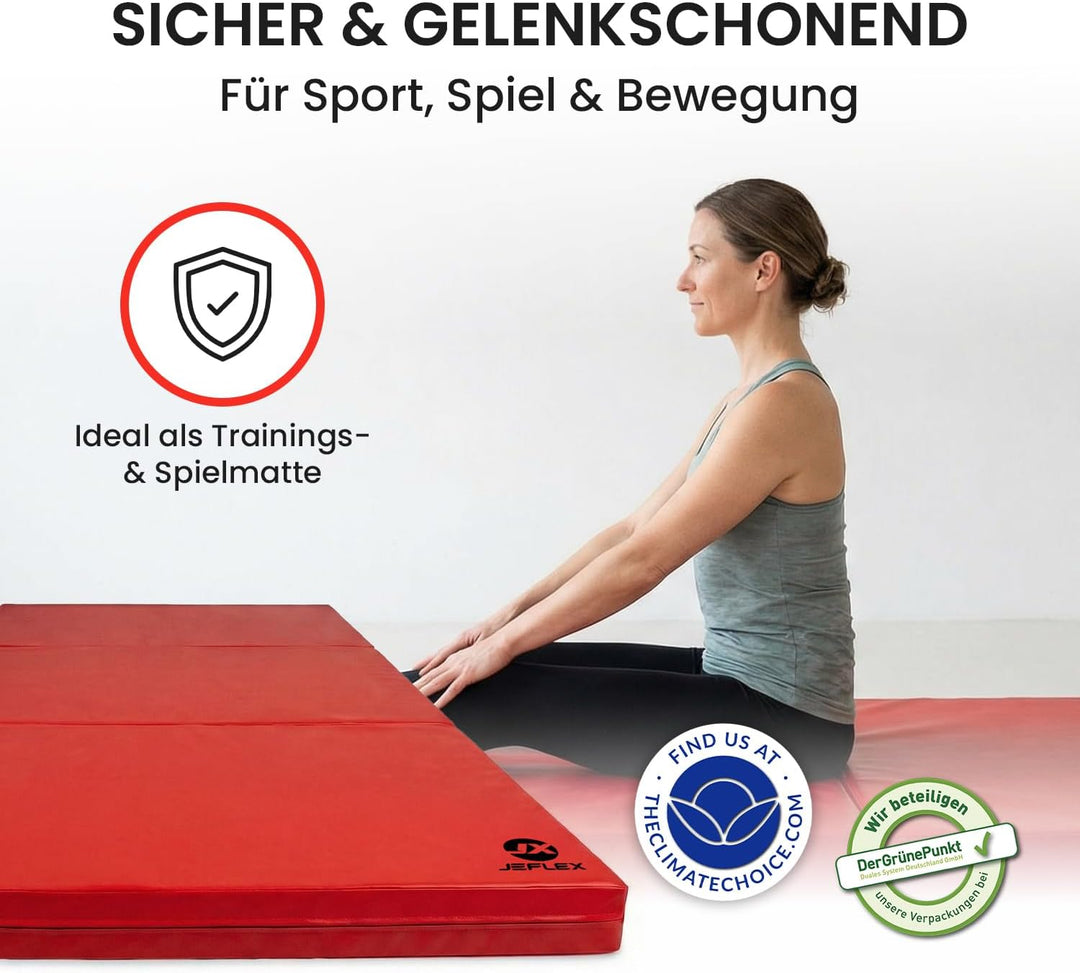 Jeflex - klappbare Weichbodenmatte & Turnmatte 210 x 100 x 8 cm MADE IN GERMANY/Gymnastikmatte tragb