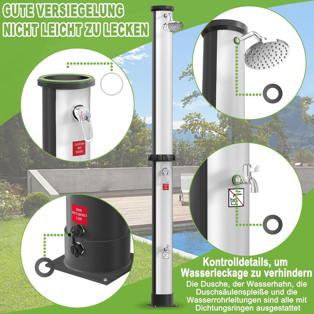 XMTECH Solardusche 40L, Solar Gartendusche, Pooldusche &amp; Aussendusche, mit Fussdusche, 360° Regendus