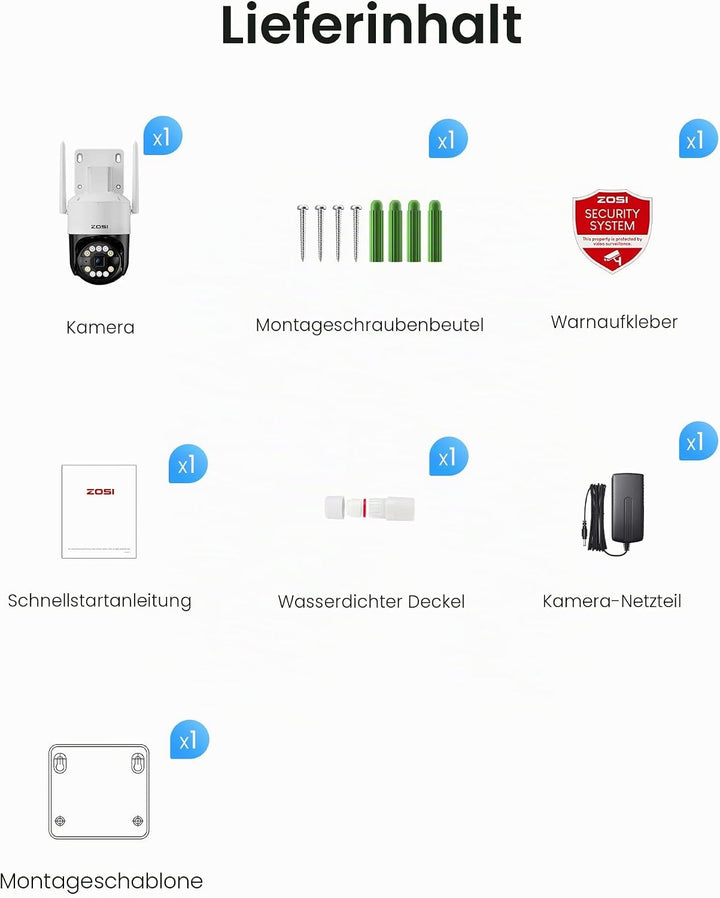 ZOSI 3K Wi-Fi 6 Outdoor Überwachungskamera mit 360° Pan &amp; Neigung, 2,4 GHz WLAN Kamera für Aussen mi