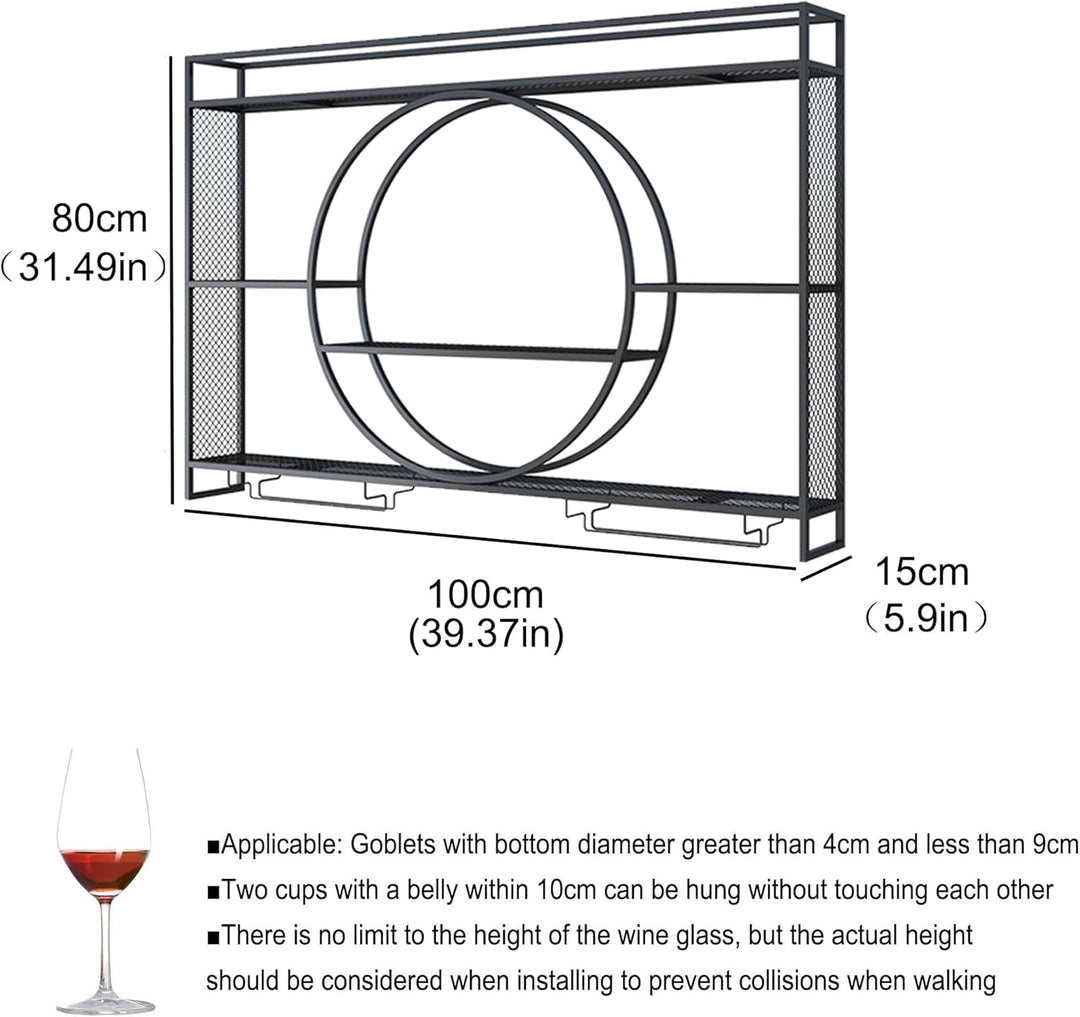 Weinregal Wand Metall Flaschenregal Schmal Wine Rack Bar Regal Wand mit Weinglashalter Getränkeregal