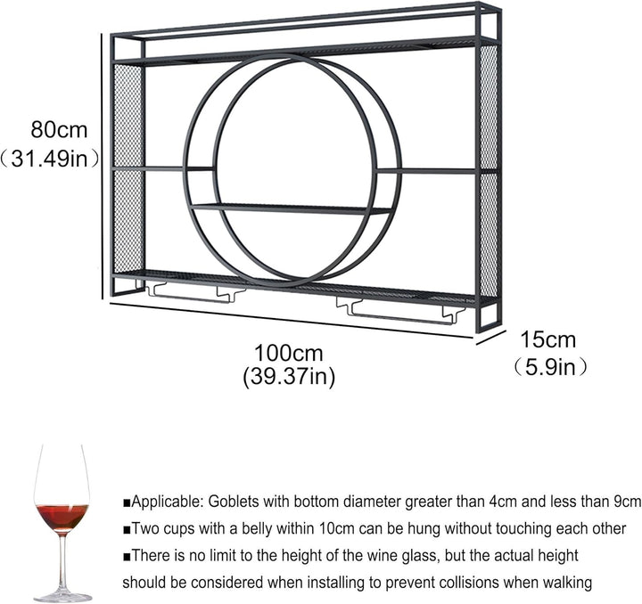 Weinregal Wand Metall Flaschenregal Schmal Wine Rack Bar Regal Wand mit Weinglashalter Getränkeregal