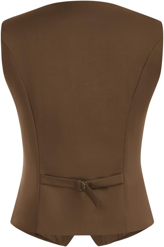 Belle Poque Damen Weste mit Gebogenes Revers V-Ausschnitt Karierte Weste mit Zwei Taschen Geometrisc