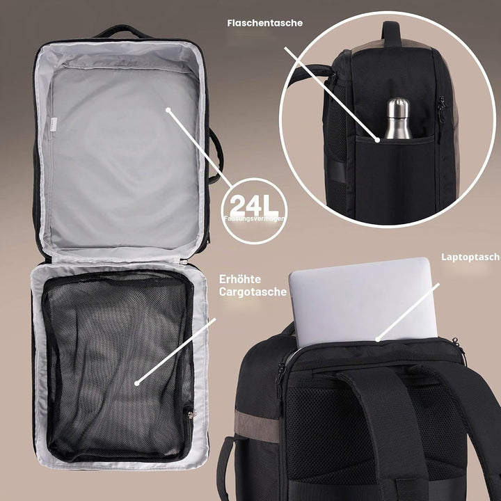 Cabin Max Handgepäck-Rucksack Backpack Reiserucksack Ryanair 40x30x20 24L 40 x 30 x 20cm Schwarz, 40