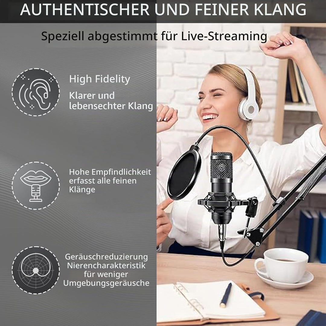 BM800 Podcast Komplettset für 2, Studio-Mikrofon mit Nierencharakteristik, Audio-Interface &amp; DJ-Mixe