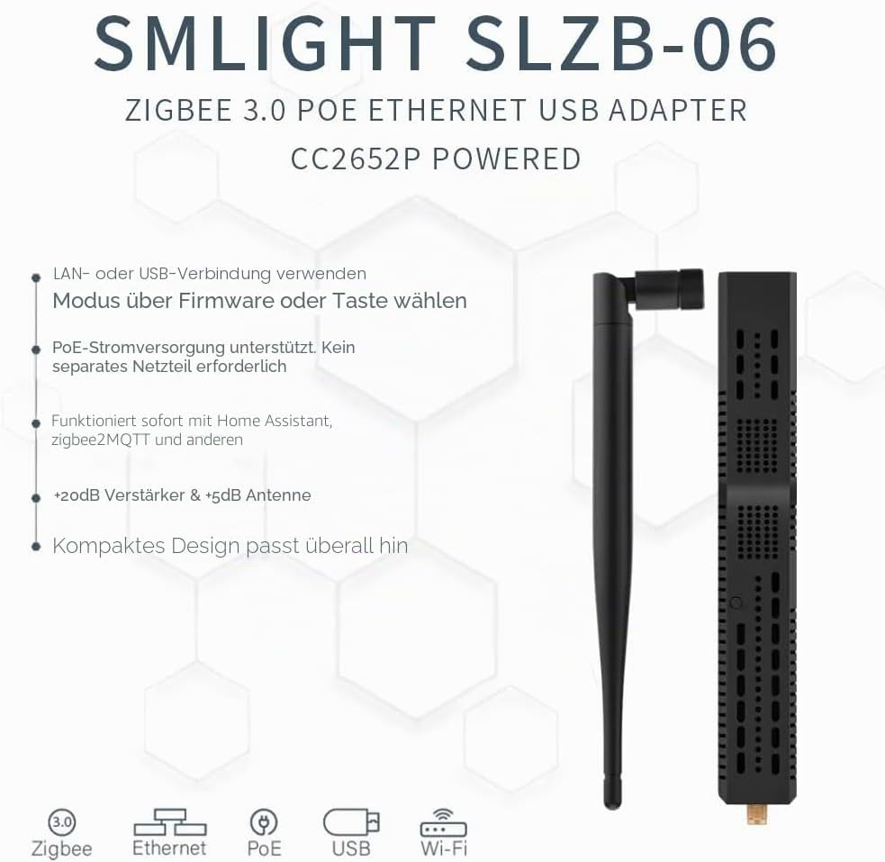SMLIGHT SLZB-06 Upgrade– Zigbee 3.0 zu Ethernet, USB und WiFi Gateway-Koordinator mit PoE, funktioni
