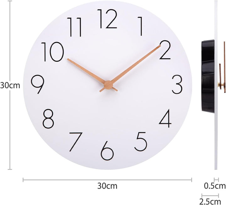 Warminn MDF Holz Wanduhr Ohne TickgeräUsche Lautlos Modern 30cm Quarz Gross Batterie Betriebene Wand