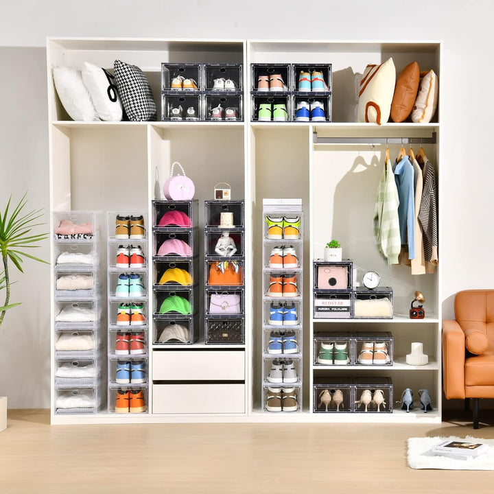 Amllas 10 Stück Schuhboxen, stapelbar, verbesserte stabile Schuh-Aufbewahrungsboxen mit transparente