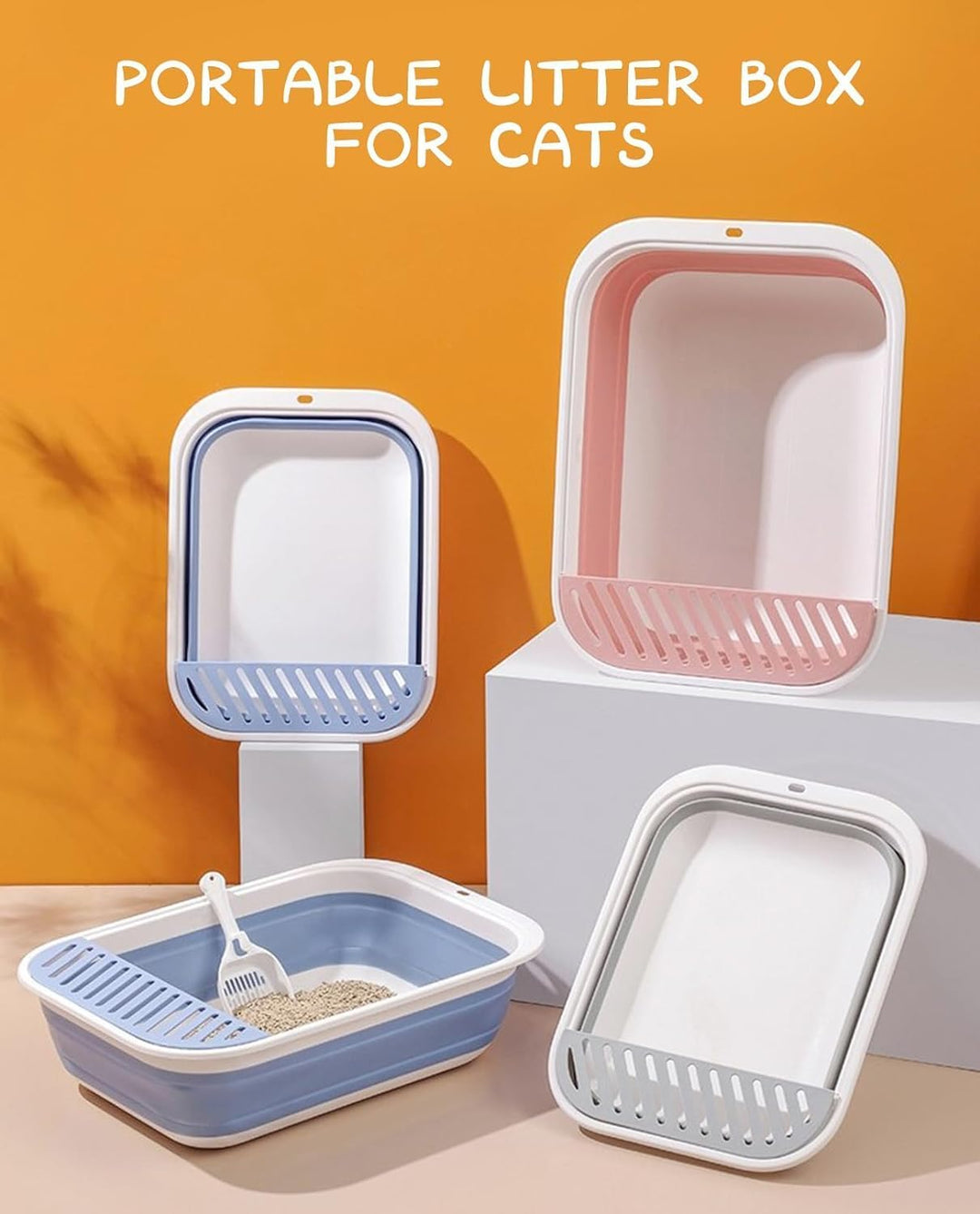 Katzentoilette Flach Gross, Katzenklo Flach Mit Schaufel, Katzenklo Niedrig für alte Katzen, Reiseto