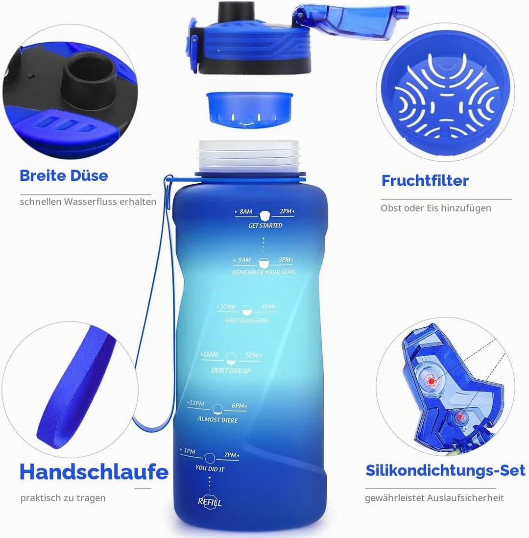 Coolfel Sport Trinkflasche 2l, 1,5l, 1l, 700ml, 500ml Trinkflasche Kinder Auslaufsicher, Motivierend