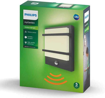 Philips myGarden LED Petronia Wandaussenleuchte mit Bewegungsmelder, Anthrazit Mit Bewegungssensor,