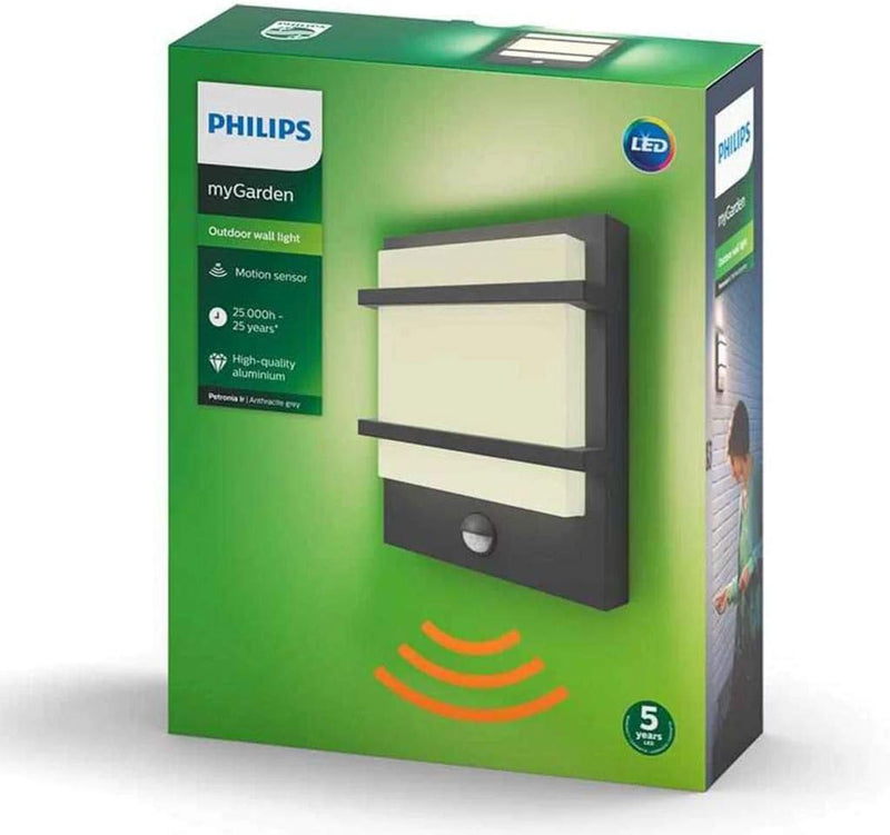 Philips myGarden LED Petronia Wandaussenleuchte mit Bewegungsmelder, Anthrazit Mit Bewegungssensor,