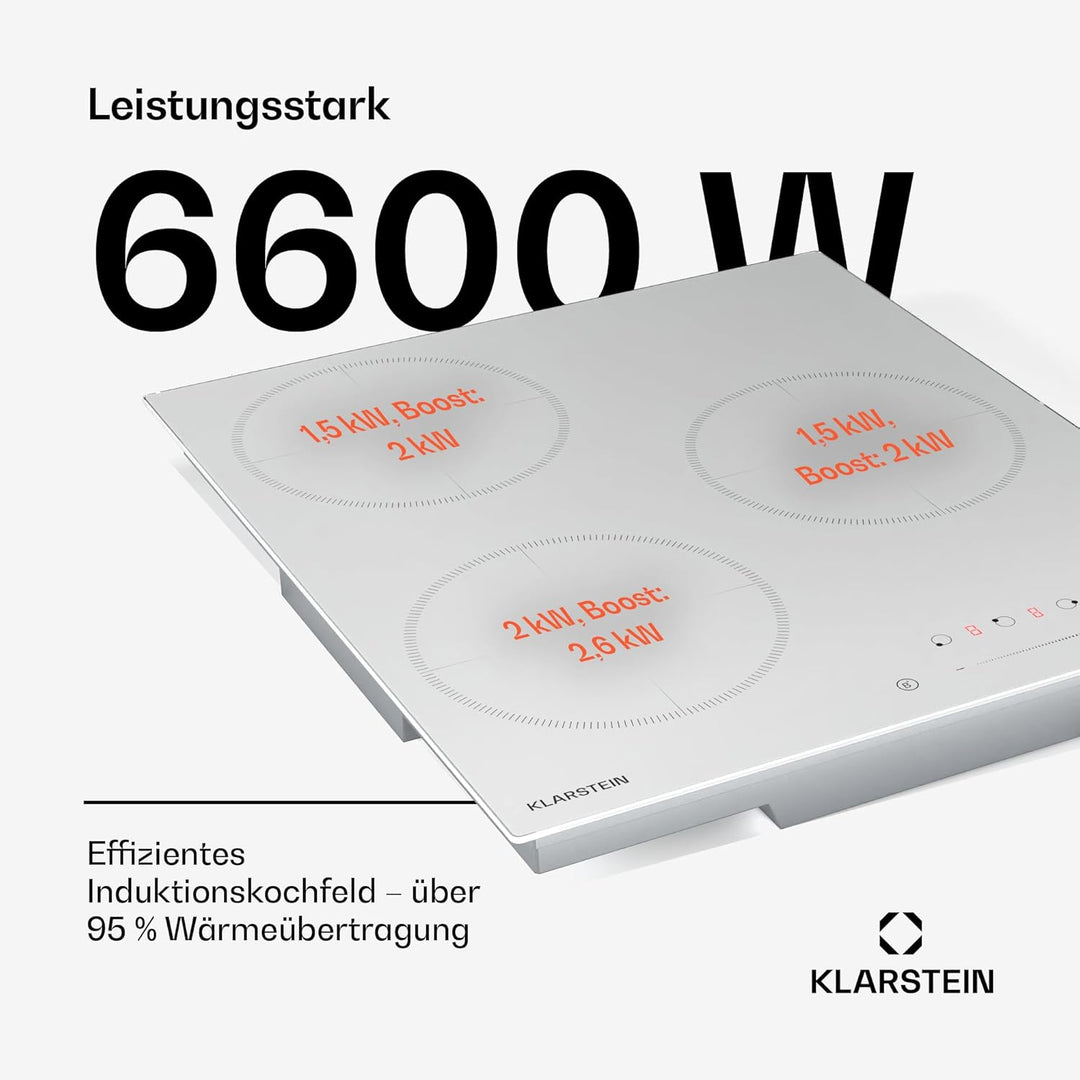 Klarstein Delicatessa Induktionskochfeld - 3-Zonen Einbau-Induktionskochplatte, 6600W mit Boostern,