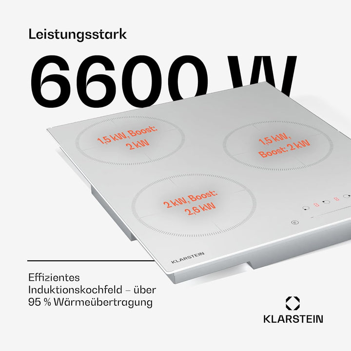 Klarstein Delicatessa Induktionskochfeld - 3-Zonen Einbau-Induktionskochplatte, 6600W mit Boostern,