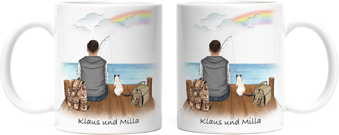 Angler &amp; Hund Tasse Personalisiert Individuell mit Name Angeln Fischen Geschenk Opa Vater zum Vatert