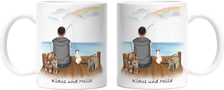 Angler &amp; Hund Tasse Personalisiert Individuell mit Name Angeln Fischen Geschenk Opa Vater zum Vatert