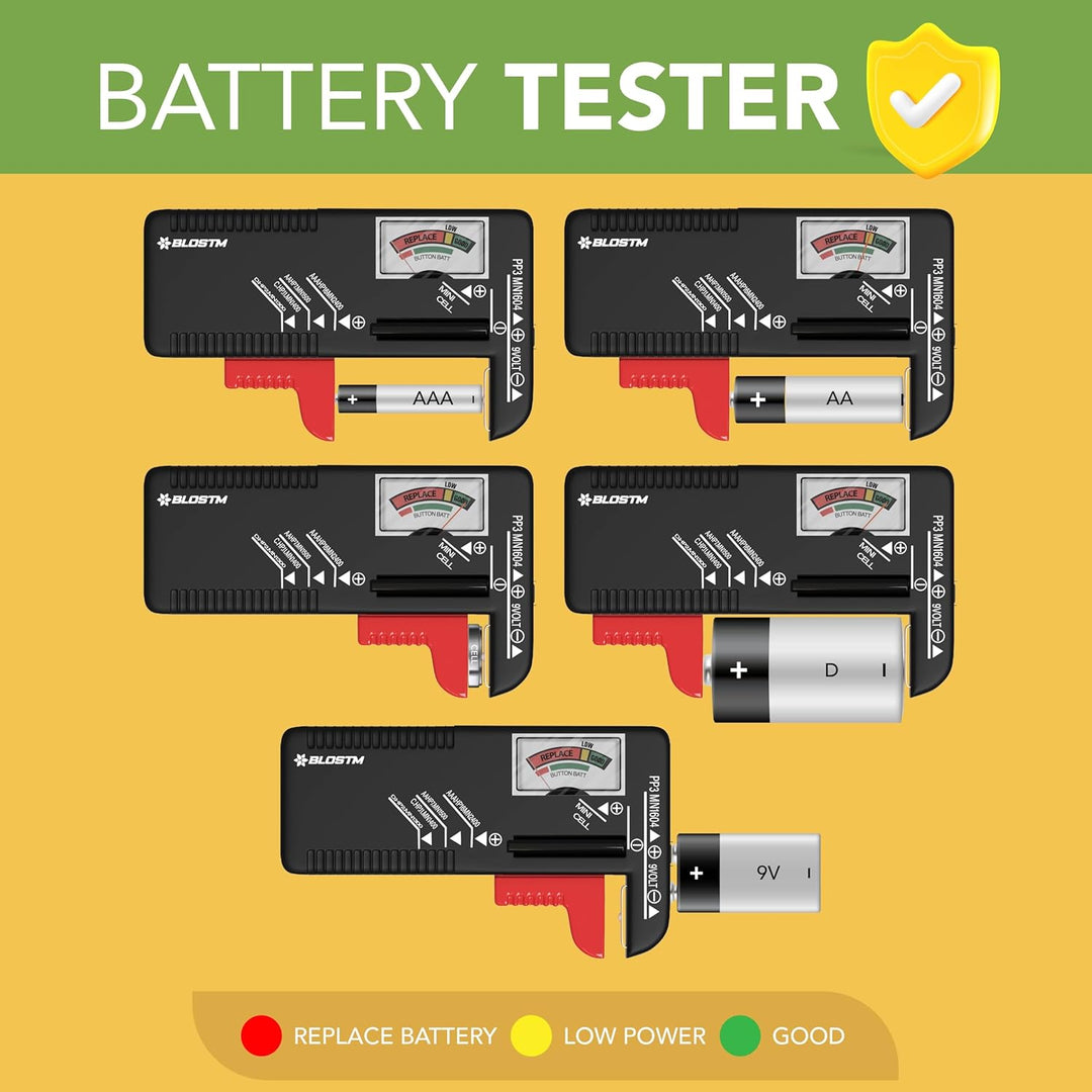 BLOSTM Batterie Organizer mit Batterietester | Batterie Aufbewahrungsbox für 140 Batterien AAA, AA,