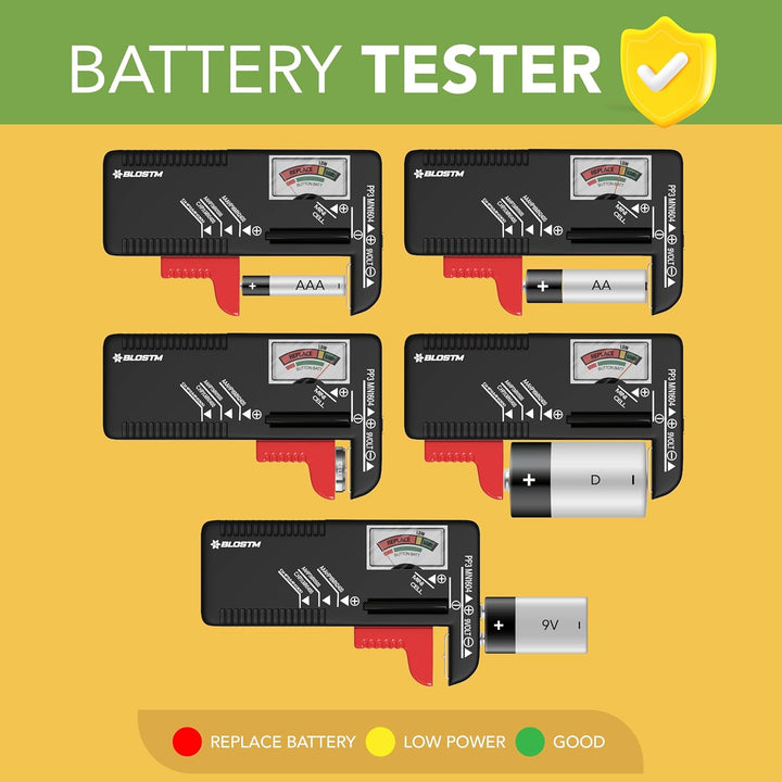 BLOSTM Batterie Organizer mit Batterietester | Batterie Aufbewahrungsbox für 140 Batterien AAA, AA,